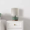 Elegant Mid-Century Modern Ceramic & Wood Table Lamp, 17″