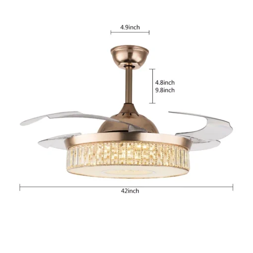 Modern Crystal Chandelier Fandelier 42-Inch Chrome Ceiling Fan with LED Light - Image 6