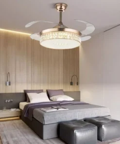 Modern Crystal Chandelier Fandelier 42-Inch Chrome Ceiling Fan with LED Light