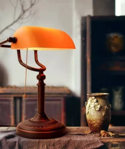Retro Vintage Matted Orange Glass Table Lamp