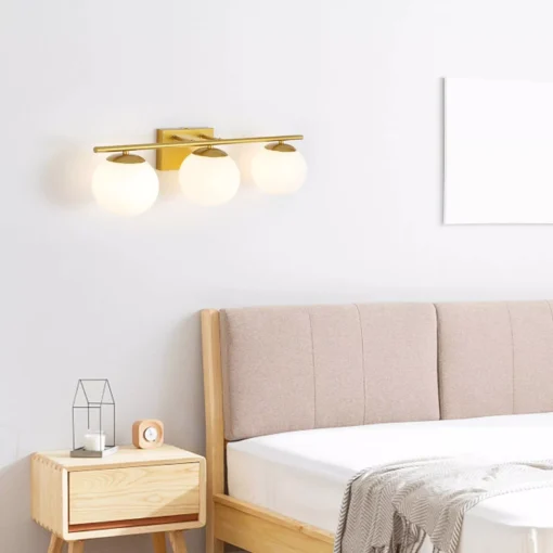 Modern Gold 3-Light Fixture with Milk White Glass Globes - Image 2