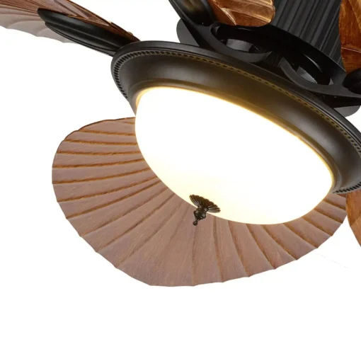 52″ Tropical Palm Leaf Blade Ceiling Fan with Dimmable LED Chandelier and Remote Control - Image 4