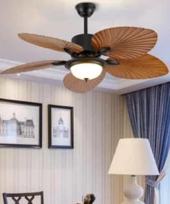 52″ Tropical Palm Leaf Blade Ceiling Fan with Dimmable LED Chandelier and Remote Control