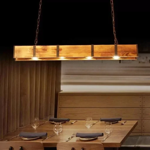 Vintage 4-Head Wooden Pendant Light - Image 3