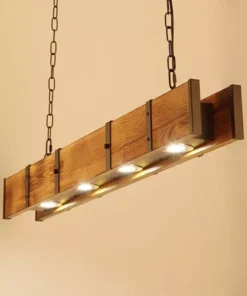 Vintage 4-Head Wooden Pendant Light