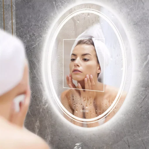Modern Oval LED Bathroom Mirror with Dimmable Light and Demist Feature - Image 5