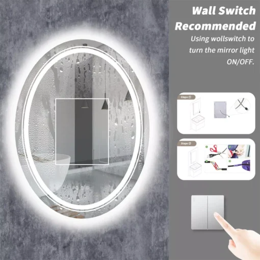 Modern Oval LED Bathroom Mirror with Dimmable Light and Demist Feature - Image 8