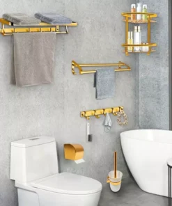 Gold Space Aluminum Bathroom Accessories Set with Towel Bar & Shelf