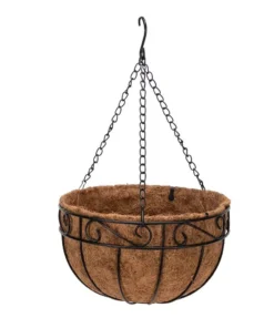 Elegant 10″ Round Iron & Coconut Palm Hanging Basket Set