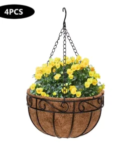 Elegant 10″ Round Iron & Coconut Palm Hanging Basket Set