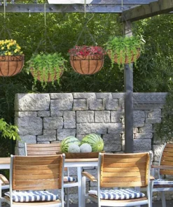 Elegant 10″ Round Iron & Coconut Palm Hanging Basket Set