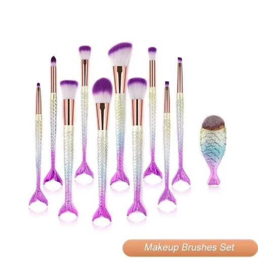 10Pcs Mermaid Style Makeup Brush Set - Image 2
