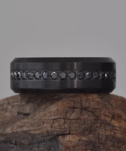Elegant Black Tungsten Carbide Men’s Wedding Ring with Cubic Zirconia