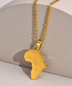 Gold Color African Map Pendant Necklace