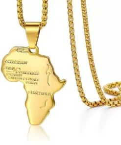 Gold Color African Map Pendant Necklace