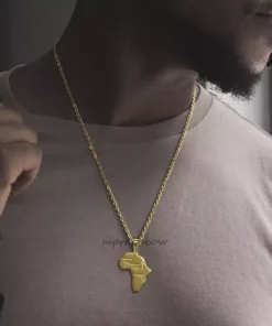 Gold Color African Map Pendant Necklace