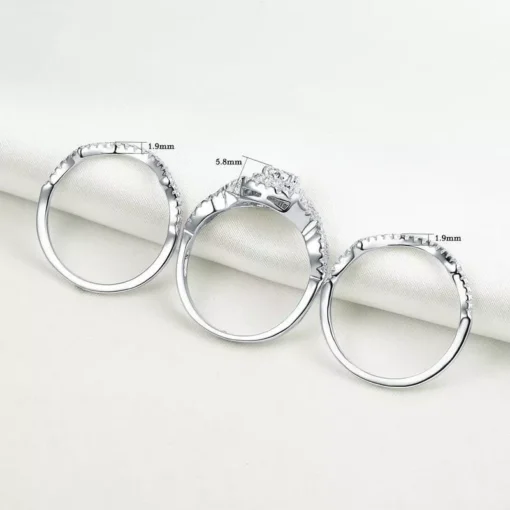 Sterling Silver 3Pcs Wedding Ring Set - Image 4
