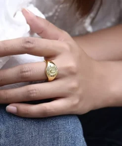 Gold Color Chunky Initial Open Ring
