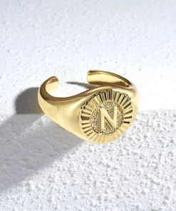 Gold Color Chunky Initial Open Ring