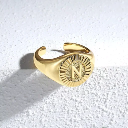 Gold Color Chunky Initial Open Ring
