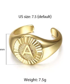 Gold Color Chunky Initial Open Ring
