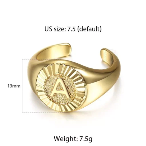 Gold Color Chunky Initial Open Ring