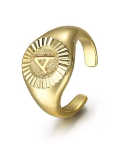 Gold Color Chunky Initial Open Ring