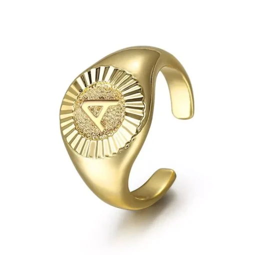 Gold Color Chunky Initial Open Ring