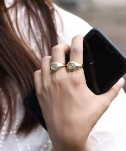 Gold Color Chunky Initial Open Ring