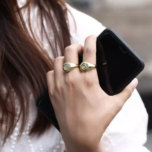 Gold Color Chunky Initial Open Ring