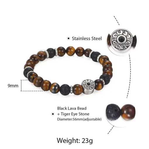 Red Tiger Eye & Black Lava Beaded Stretch Bracelet - Image 7