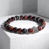Red Tiger Eye & Black Lava Beaded Stretch Bracelet