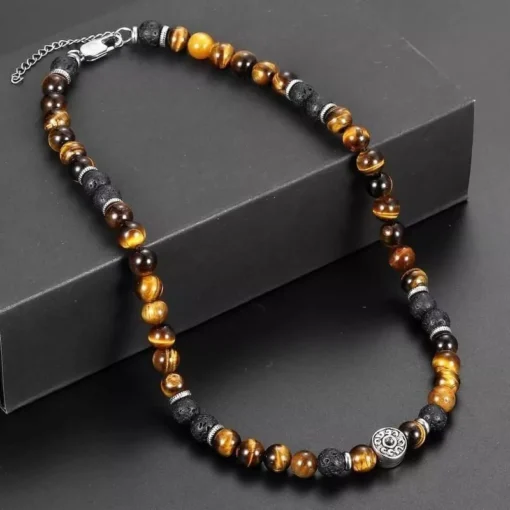 Men’s Tiger Eye & Lava Stone Beaded Choker