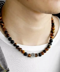 Men’s Tiger Eye & Lava Stone Beaded Choker