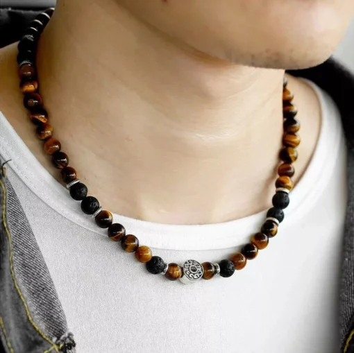 Men’s Tiger Eye & Lava Stone Beaded Choker