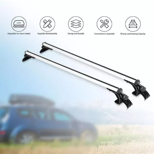 Universal Aluminum Alloy Car Top Roof Rack Cross Bars with Adjustable Hooks