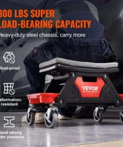 Heavy-Duty Rolling Mechanic Seat with Tool Storage and Wheels