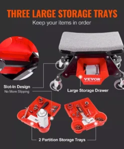 Heavy-Duty Rolling Mechanic Seat with Tool Storage and Wheels