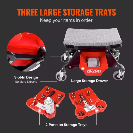 Heavy-Duty Rolling Mechanic Seat with Tool Storage and Wheels