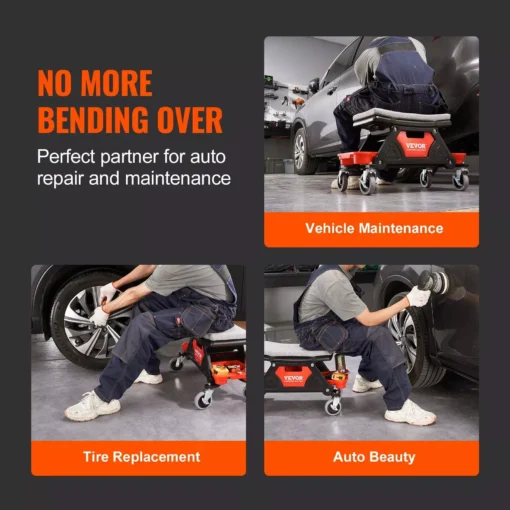 Heavy-Duty Rolling Mechanic Seat with Tool Storage and Wheels