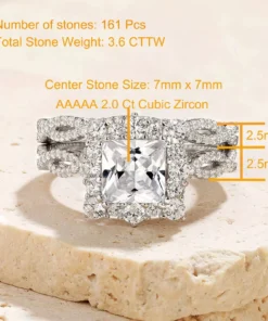 Elegant 925 Sterling Silver Princess Cut Engagement Ring Set