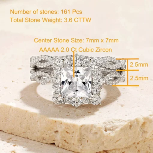 Elegant 925 Sterling Silver Princess Cut Engagement Ring Set