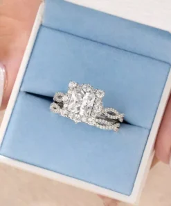 Elegant 925 Sterling Silver Princess Cut Engagement Ring Set