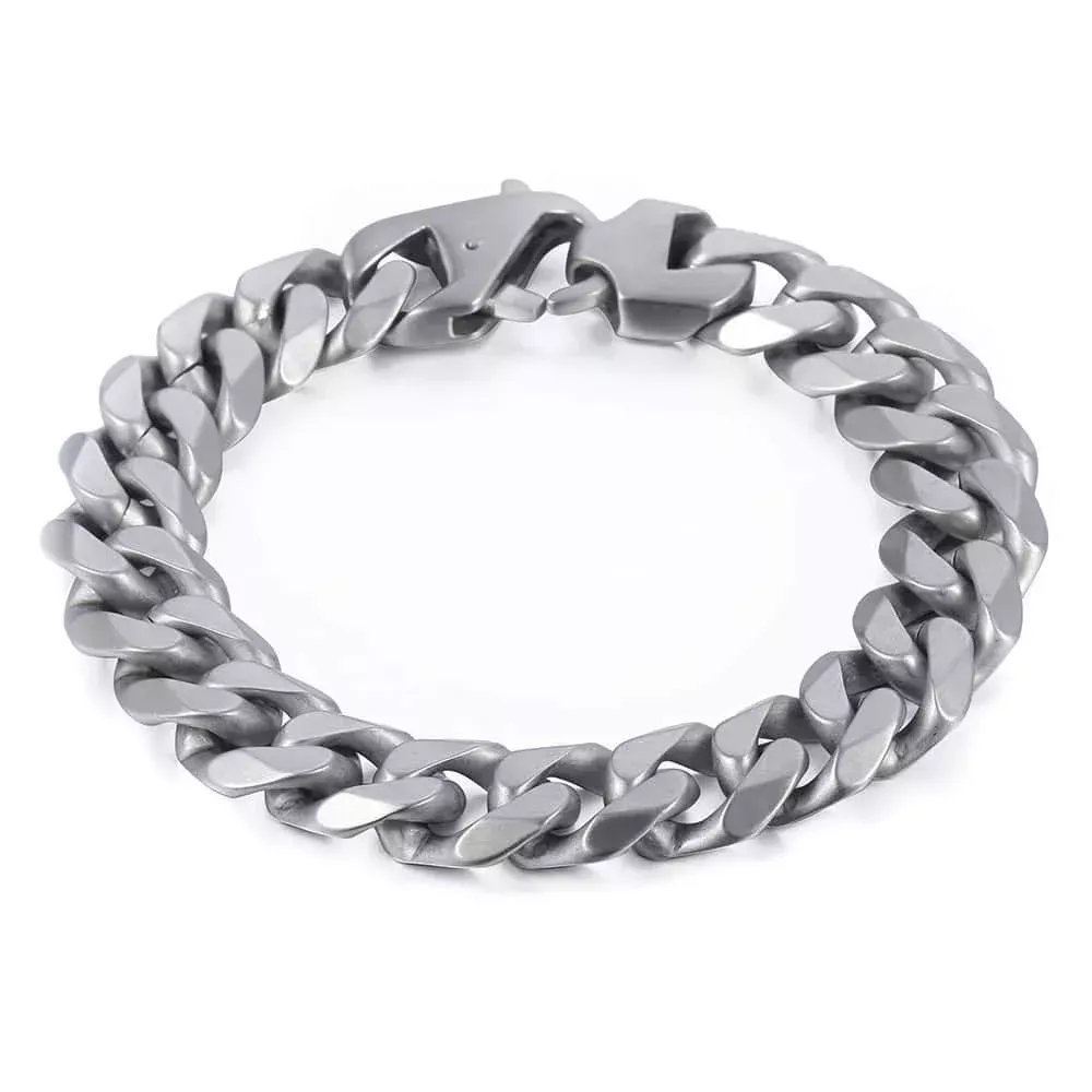 Stylish Matte Silver 15mm Stainless Steel Cuban Link Bracelet for Men