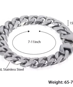 Stylish Matte Silver 15mm Stainless Steel Cuban Link Bracelet for Men