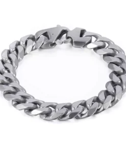 Stylish Matte Silver 15mm Stainless Steel Cuban Link Bracelet for Men