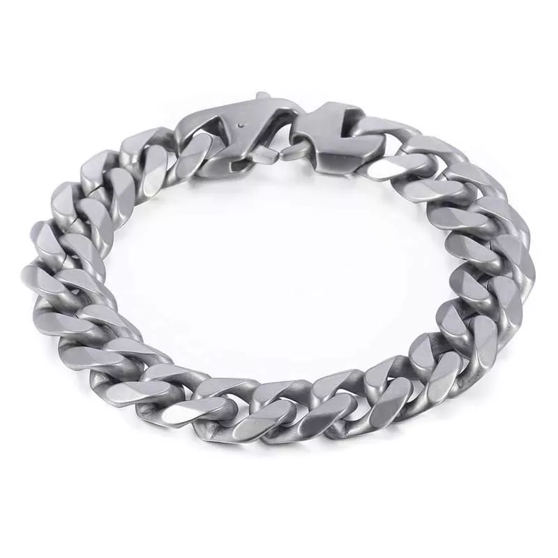 Stylish Matte Silver 15mm Stainless Steel Cuban Link Bracelet for Men