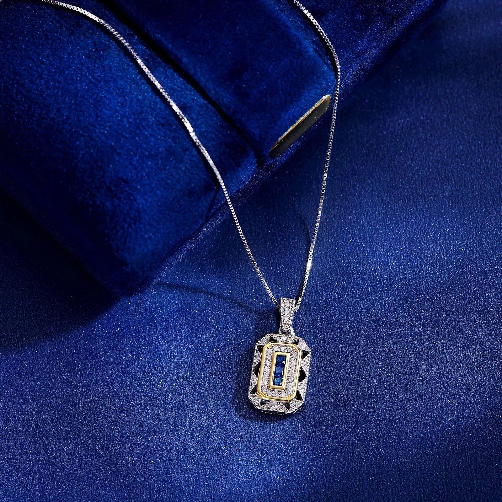 Elegant Vintage 925 Sterling Silver Blue Spinel and Cubic Zirconia Pendant Necklace with 18-Inch Chain
