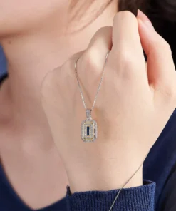 Elegant Vintage 925 Sterling Silver Blue Spinel and Cubic Zirconia Pendant Necklace with 18-Inch Chain