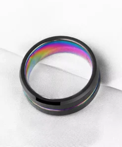 Tungsten Carbide 8mm Black Wedding Band with Rainbow Groove